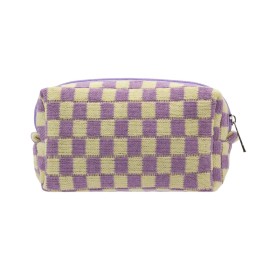 PAZIMIIK Checkered Makeup Bag for Purse Portable Zipper Make Up Pouch Small Cosmetic Case for Travel Accessories (Purple)