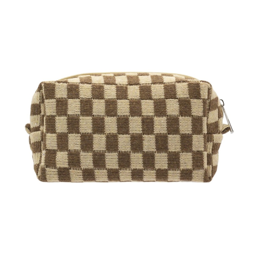 PAZIMIIK Checkered Makeup Bag for Purse Portable Zipper Make Up Pouch Small Cosmetic Case for Travel Accessories (Coffee)
