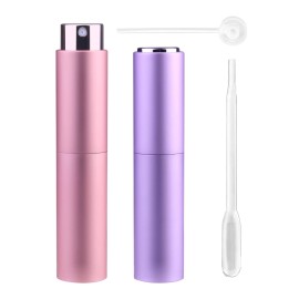 Zingso Portable Mini Refillable Perfume Bottle, 3 Pcs Travel Size Perfume Atomizer Empty Spray Bottle Case for Outdoor and Traveling with Funnel and Perfume Diffuser (C - 10ml (Pink+Light Purple))