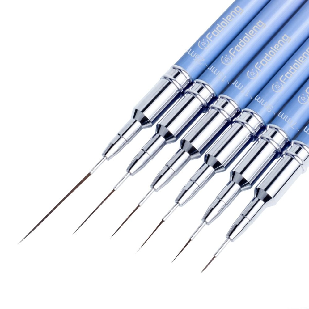 Liner Brush for Nails, 6Pcs Thin Nail Art Brushes Professional Nail Detail Brush for Gel Polish Sizes 5/7/9/11/15/25mm (Blue and Pink)