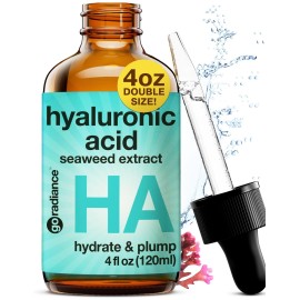 Double Size (4OZ) Hyaluronic Acid Serum for Face 3.5%, Hyaluronic Acid Moisturizer, Hydrating Serum for Face, Moisturizing Hyaluronic Acid Serum with Seaweed and Chamomile, Glow Face Serum for Women