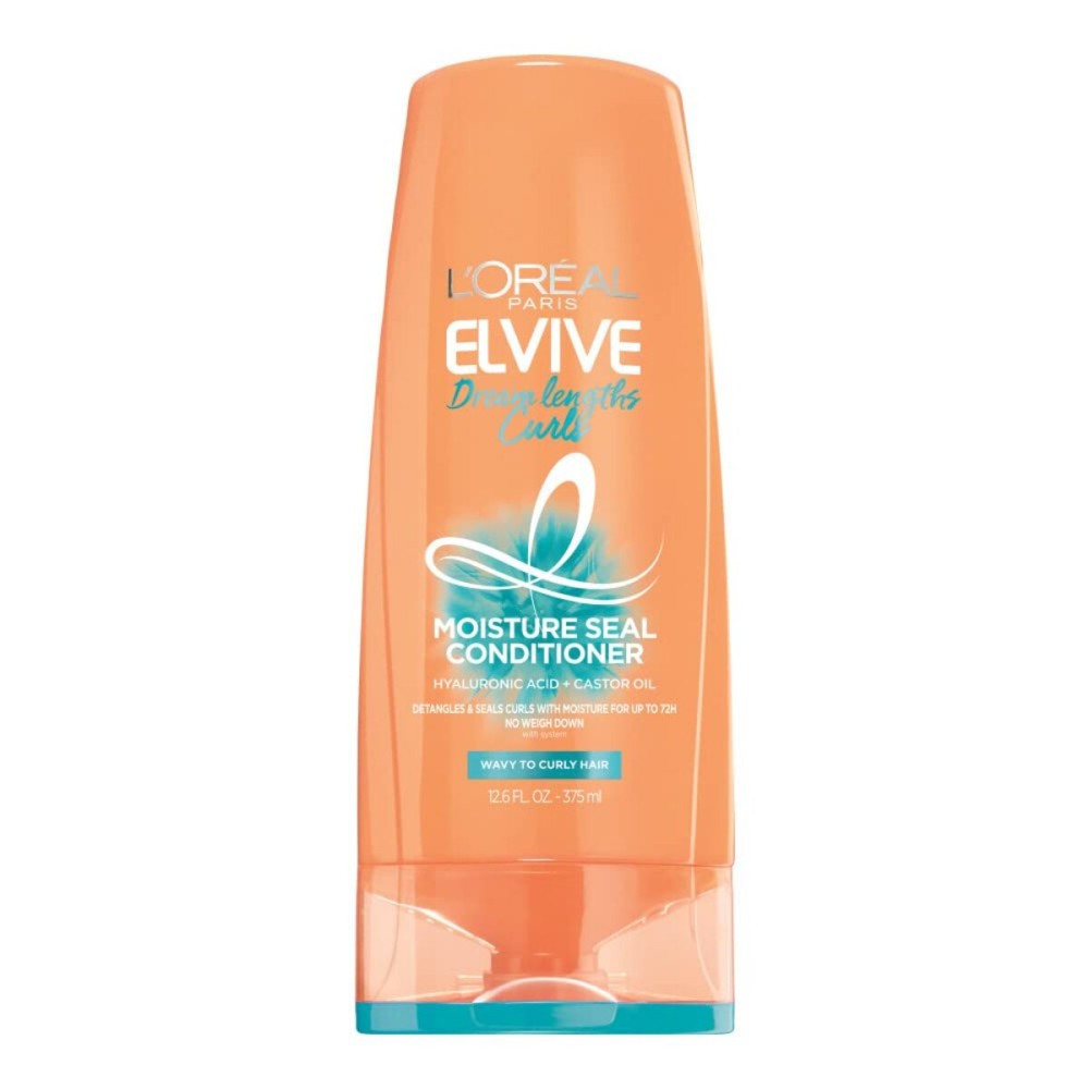 LOral Paris Elvive Dream Lengths Curls Moisture Seal Conditioner, Paraben-Free Curly Hair Conditioner with Hyaluronic Acid and Castor Oil, 12.6 Fl Oz