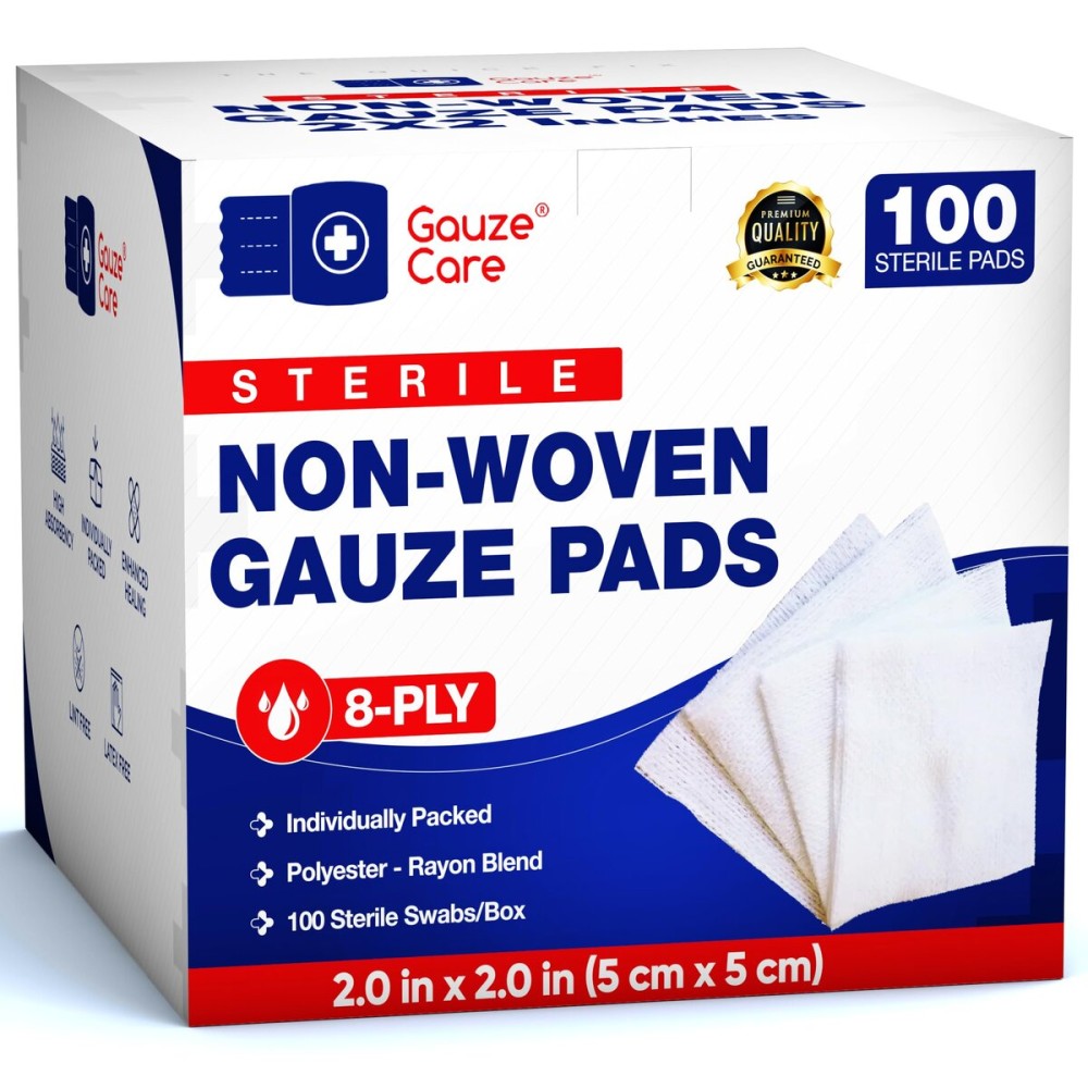 Non-Woven Sterile Gauze Pads 2x2 Pack of 100| 8 ply Gauze Sponges| Individually Packed 2x2 Gauze Pads sterile| Soft and lint-Free Medical Gauze Pads for Enhanced Absorption and First-Aid Wound Care