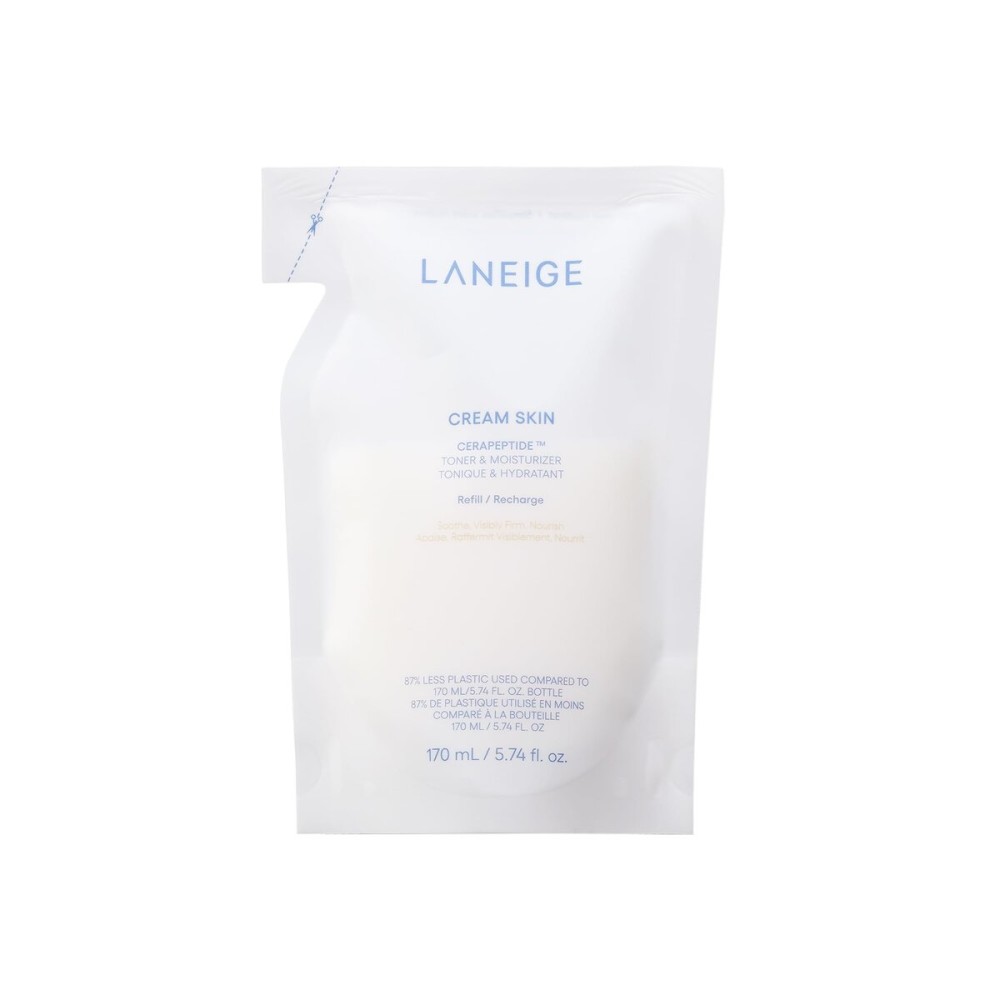 LANEIGE Cream Skin Toner & Moisturizer Refill: Lightweight Refillable Korean Milky Toner with Ceramide & Peptide for Hydration, Firming, & Barrier Support