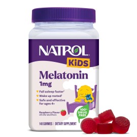Natrol Kids Melatonin Gummies 1mg, Children\'s Melatonin for Restful Sleep, 140 Raspberry-Flavored Sleep Gummies, 140 Day Supply