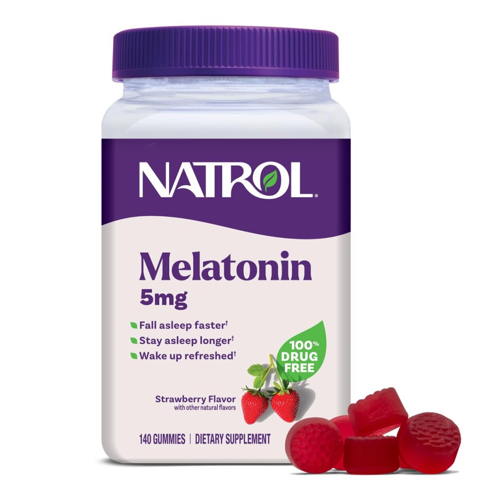 Natrol 5mg Melatonin Gummies, Sleep Support for Adults, Melatonin Supplements for Sleeping, 140 Strawberry-Flavored Gummies, 70 Day Supply