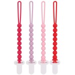 4-Pack Silicone Pacifier Clips with One-Piece Beads for Baby Boys and Girls - Flexible and Rust-Free Holders for Teething Relief and Baby Essentials, Safe for Newborns (Pink)