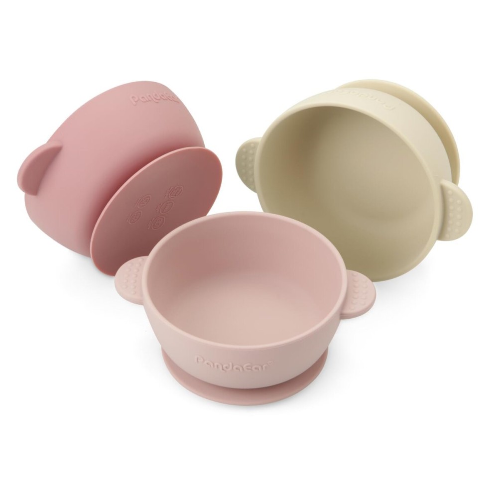 PandaEar 3 Pack Baby Bowls with Suction| Stay Put Silicone Food Bowl for Babies Kids Toddlers Infants| Food Grade Soft Safe BPA-Free Silicone (Pink)