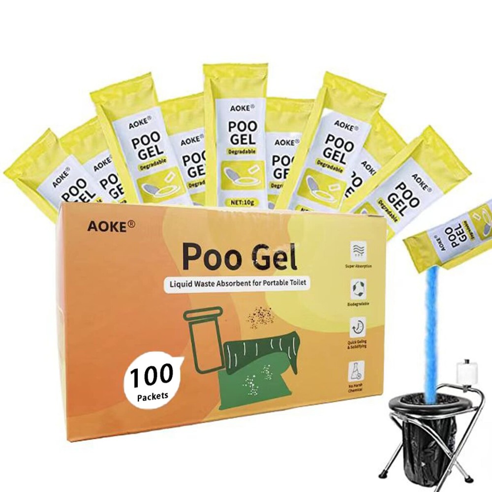 AOKE Portable Toilet Powder, Lemon 100 Pack Poo Gel for Camping Eco Absorbent Gel Liquid Waste Gelling and Deodorizing Powder, Emergency Toilet Waste Treatment for Outdoor Camping Hiking