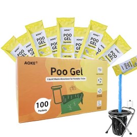 AOKE Portable Toilet Powder, Lemon 100 Pack Poo Gel for Camping Eco Absorbent Gel Liquid Waste Gelling and Deodorizing Powder, Emergency Toilet Waste Treatment for Outdoor Camping Hiking