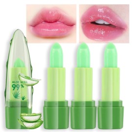 BINGBRUSH Aloe Vera Color Changing Green Lipstick Queen, Long Lasting Lip Care Nutritious Lip Balm Moisturizer Magic PH Lipstick Temperature Change Lip Gloss Makeup Set for Women (3Pcs Aloe Vera)