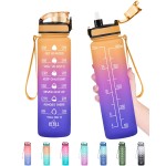 Enerbone 32 oz Water Bottle, Leakproof BPA & Toxic Free, Motivational Water Bottle with Times to Drink and Straw, Fitness Sports Water Bottle with Strap for Office, Gym, Outdoor Sports