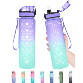 Enerbone 32 oz Water Bottle, Leakproof BPA & Toxic Free, Motivational Water Bottle with Times to Drink and Straw, Fitness Sports Water Bottle with Strap for Office, Gym, Outdoor Sports