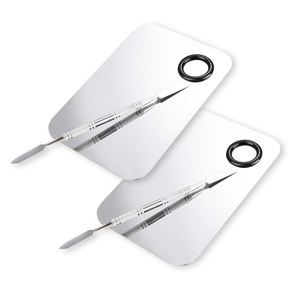 ALIOBC Makeup Mixing Palette, Upgrad Stainless Steel Metal Foundation Palette with Spatula Artist Tool for Mixing Foundation Nail-Art, Size 4.5x2.9 in2 Pcs