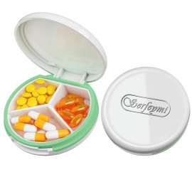 Serfeymi Small Pill Box - 3 Compartments Portable Pill Box for Purse Pocket, Compact Mini Travel Pill Case - Suitable for Medicine, Vitamin, Fish Oil, Supplements - White(Logo)