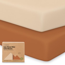 Pack and Play Sheets Fitted - 2-Pack Mini Crib Sheets for Pack N Play Mattress 38x26, Soft & Cozy, Neutral Toddler Playard Bedding, Snug Fitted Mini Baby Crib Mattress Cover Boy, Girl (Rust)
