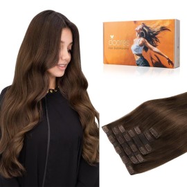 DOORES Human Hair Clip in Extensions, Chocolate Brown130g 7pcs 18 Inch, Virgin Weft With Invisible Edge Real Hair Extensions
