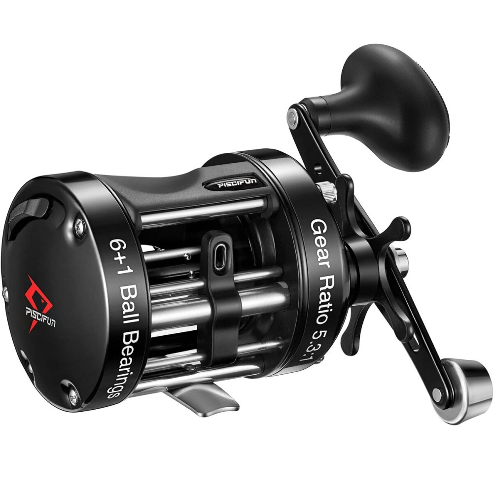Piscifun Chaos XS Baitcasting Fishing Reel, Reinforced Metal Body Round Baitcaster Reel, Smooth Powerful Saltwater Inshore Surf Trolling Reel, Conventional Reel for Catfish (Black 50 Left Handed)