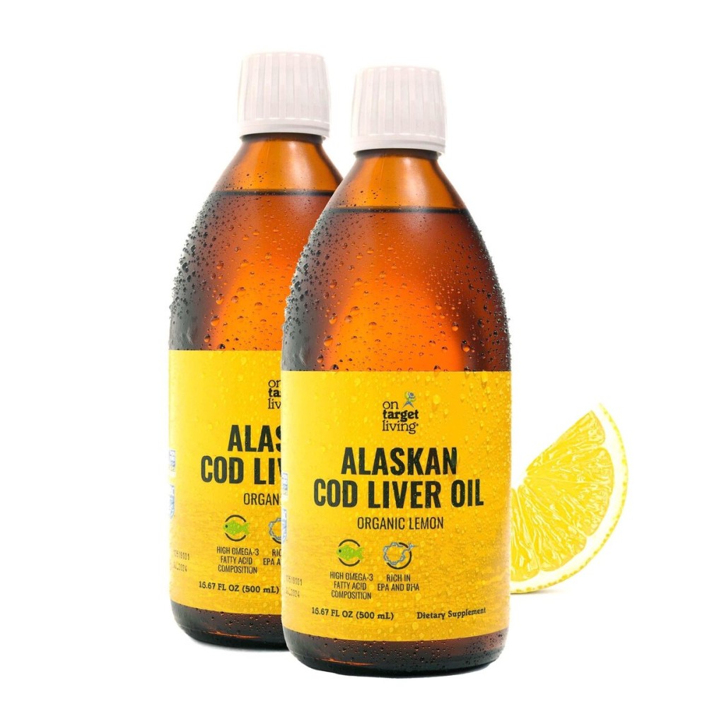 On Target Living Alaskan Cod Liver Oil Organic Lemon Flavor 16.67 oz (2-Pack) | Line Caught in The USA | Naturally Occurring Vitamin D | Rich in Omega 3 DHA/EPA | Non-GMO Project Certified