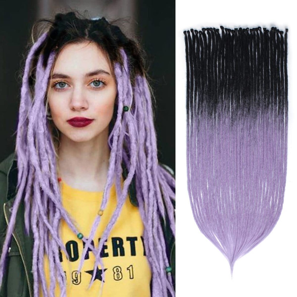 Sangtok 24 Ombre Light Purple Dreadlock Extensions 30 pcs Single Ended Thin 0.6cm Dreads Extensions, Synthetic Braid in Dreadlock Extensions Reggae Hippie Crochet Dreads for Women