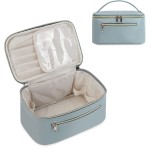 Wandering Nature Makeup Bag, Travel Make Up Organizer Cosmetic Brush Bags Case for Women in Vegan Leather, Grayish Blue, Patent Pending