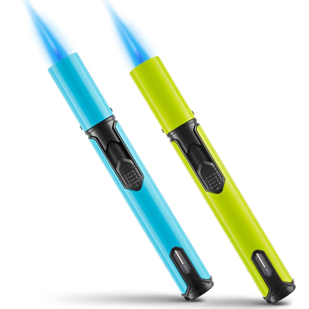 Urgrette Spring Colors 2 Pack Butane Torch Lighter, 6-inch Jet Flame Butane Lighters Refillable Pen Lighter for Grill BBQ Camping (Gas Not Included) Aqua Blue & Lime Green