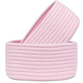 2 PackABenkle Small Woven Baskets, Tiny Oval Shallow Storage Baskets, Mini Cotton Rope Empty Decorative Basket, Boho Little Organizer Bins for Bathroom, Cat Dog Toy Gifts Baskets