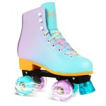 LIKU Quad Roller Skates for Girl and Women with All Wheel Light Up,Indoor/Outdoor Lace-Up Fun Illuminating Roller Skate for Kid (Purple, 1-2)