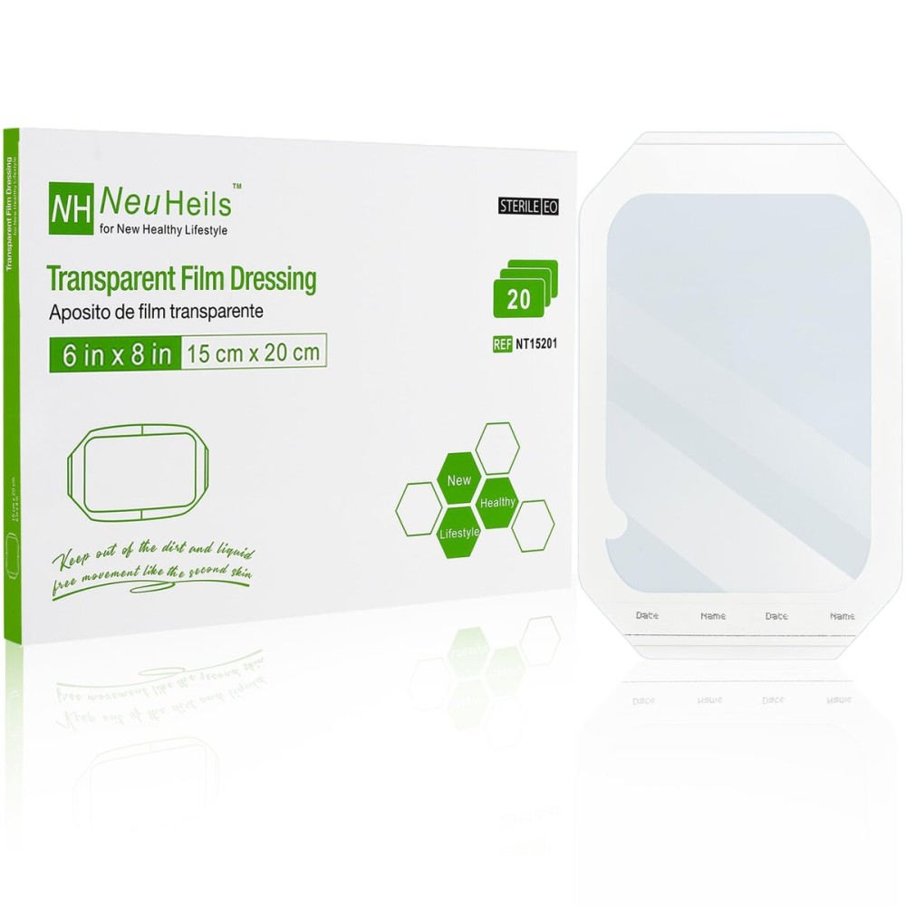 NeuHeils Transparent Film Dressing, Size 6\'\'x8\'\', 20 Packs, Tattoo Aftercare Bandages, Large Waterproof Wound Cover Patch, Post Surgical Shower Shiled, IV Shield, PICC Catheter Shower Cover