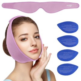 NEWGO Wisdom Teeth Ice Pack Head Wrap for Face Oral Surgery, Jaw Ice Pack for Face with 4 Hot Cold Gel Pack for TMJ, Tooth Extraction, Tonsillectomy Recovery - Purple