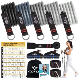 Resistance Bands with Handles for Women, 5 Level Exercise Bands Workout Bands for Physical Therapy, Yoga, Pilates, Door Anchor, Storage Pouch(Grey)