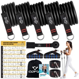 Resistance Bands with Handles for Women, 5 Level Exercise Bands Workout Bands for Physical Therapy, Yoga, Pilates, Door Anchor, Storage Pouch(Black)