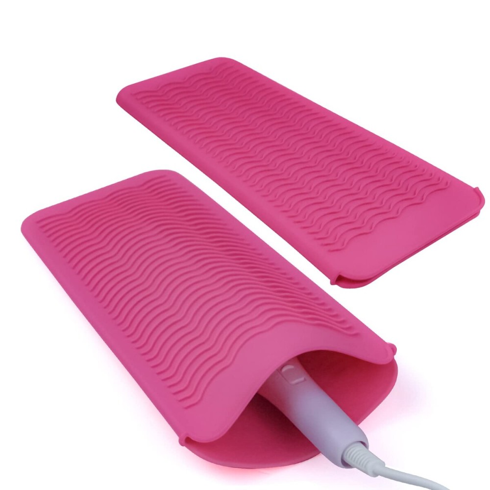 2PCS Silicone Heat Resistant Mat Pouch for Hair Straightener, Curling Iron, Flat Iron and Hot Hair Tools Pink