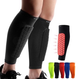 HiRui Soccer Shin Guards Shin Pads for Kids Youth Adult, Calf Compression Sleeve with Honeycomb Pads, Support for Shin Splint Baseball Boxing Kickboxing MTB, Lightweight(1PAIR) (Black, X-Small)