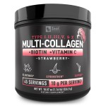 Premium Multi Collagen Peptides Powder (1, 2, 3, 5 & 10) with Protein. Vitamin C, Biotin, Hyaluronic Acid, for Hair Skin and Nails - Marine, Bovine, Chicken & Eggshell (Strawberry, 45 Servings)