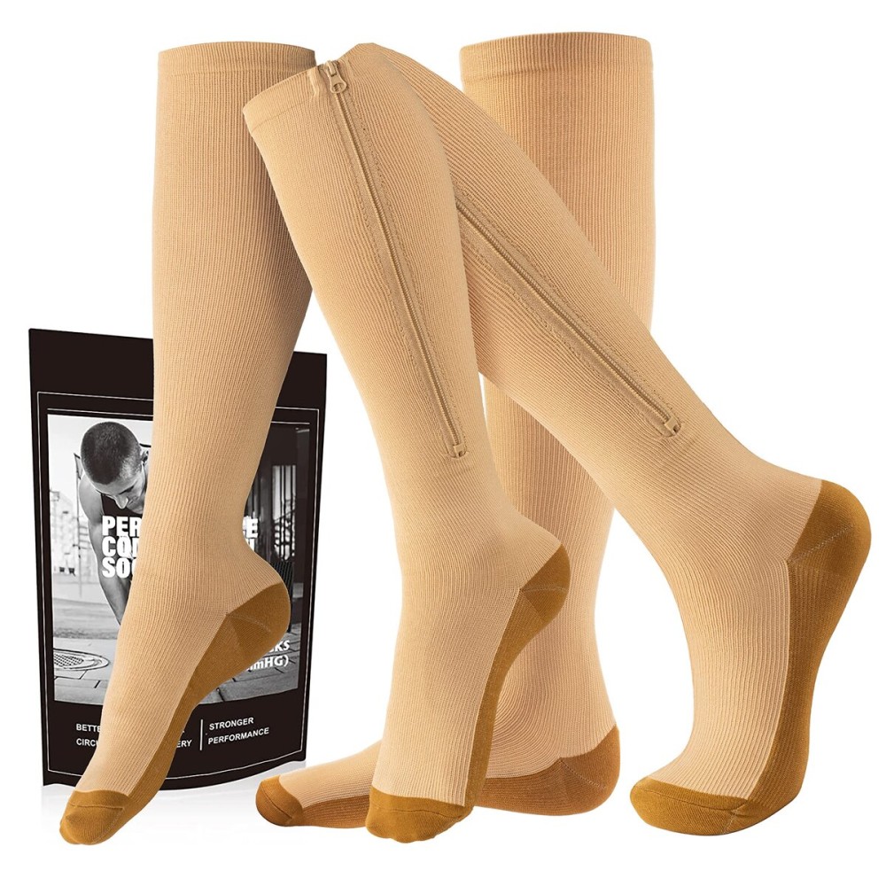 cerpite Zipper Compression Socks, 2 Pairs 15-20 mmHg Closed Toe Compression Stockings for Men Women