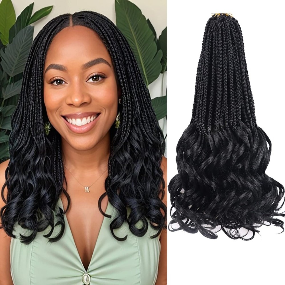 Curly Crochet Hair for Women Goddess Box Braids Crochet Hair Pre Looped French Curl Braiding Hair Crochet Braids 14 Inch 7 Packs French Curls Braids Layered Knotless Hair Extensions(1B)