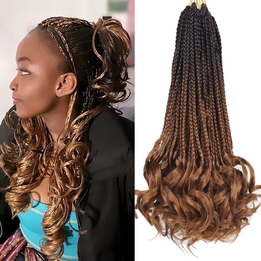 Pre Looped French Curly Braiding Hair 14 Inch T4/30 French Curl Crochet Braids 7Packs Box Braids Crochet Hair for Black Women Curly Crochet Hair Extensions French Curls(T4/30)