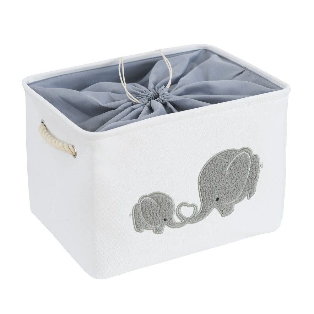 INough Baby Gift Baskets Empty Large Storage Container Fabric Toys Basket, Elephant Toy Box with Drawstring Closure for Wipes and Diapers, Nursery Organizers Kidsroom Room, Grey Furry Elephant