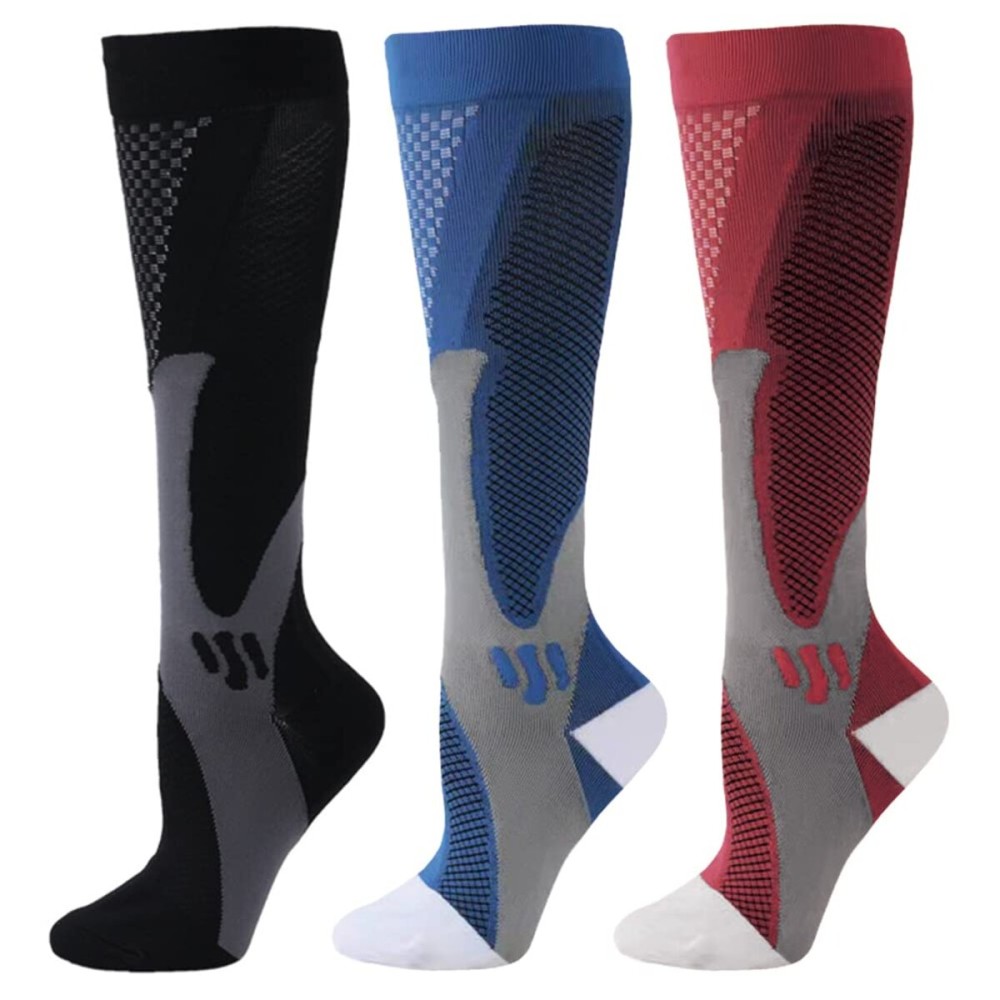 ZFiSt 3 Pair Sport Compression Socks Men Women, Compression Stocking Nurse Socks for Edema Travel(Black+blue+red,XXL)