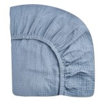 Mini Crib Sheets for Baby, Fitted Pack N Play Mattress and Mini Cribs 24 x 38, Neutral Muslin Cotton Mini Crib Mattress Sheet with Boho Style, Soft and Breathable Comfort (Costume Blue)