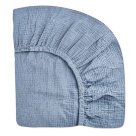 Mini Crib Sheets for Baby, Fitted Pack N Play Mattress and Mini Cribs 24 x 38, Neutral Muslin Cotton Mini Crib Mattress Sheet with Boho Style, Soft and Breathable Comfort (Costume Blue)