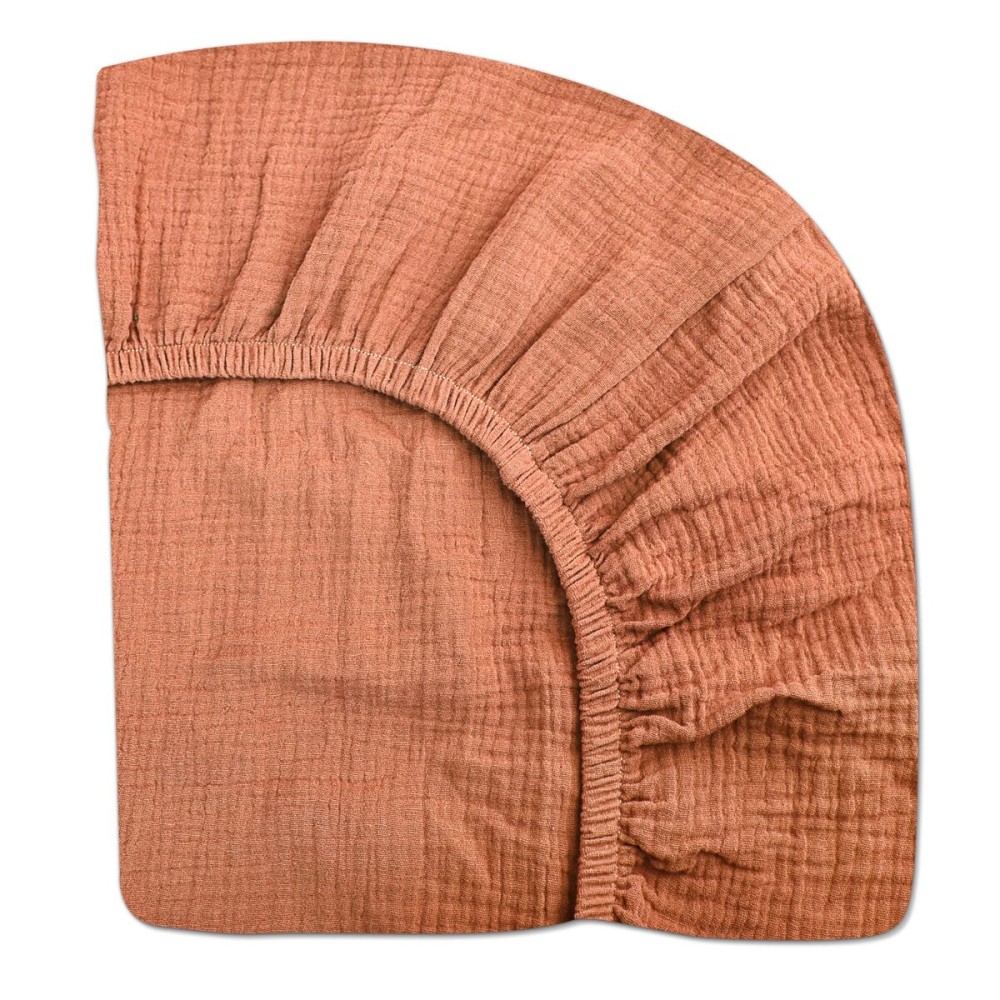 Mini Crib Sheets for Baby, Fitted Pack N Play Mattress and Mini Cribs 24 x 38, Neutral Muslin Cotton Mini Crib Mattress Sheet with Boho Style, Soft and Breathable Comfort (Brick)