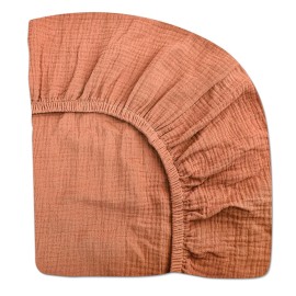 Mini Crib Sheets for Baby, Fitted Pack N Play Mattress and Mini Cribs 24 x 38, Neutral Muslin Cotton Mini Crib Mattress Sheet with Boho Style, Soft and Breathable Comfort (Brick)