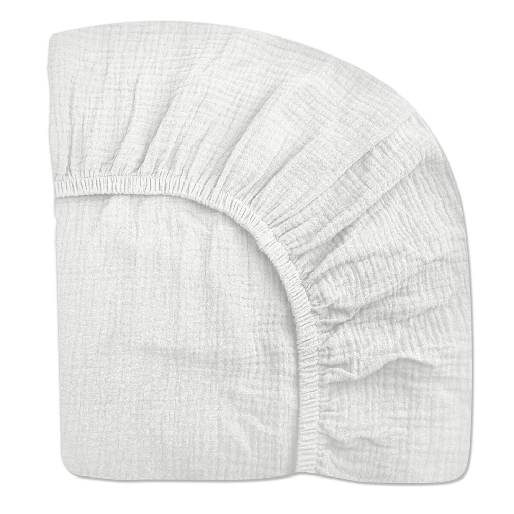 Mini Crib Sheets for Baby, Fitted Pack N Play Mattress and Mini Cribs 24 x 38, Neutral Muslin Cotton Mini Crib Mattress Sheet with Boho Style, Soft and Breathable Comfort (White)
