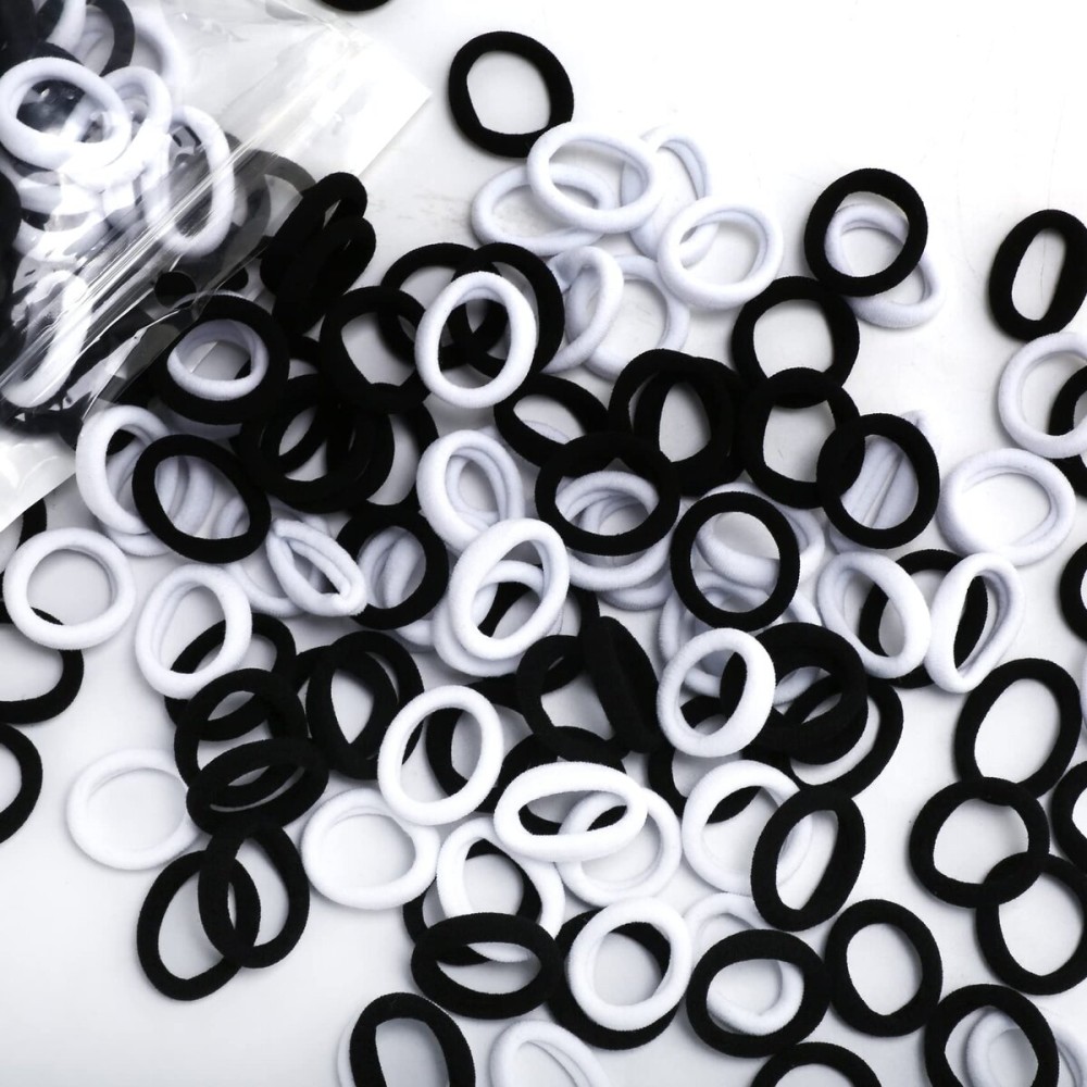 BAOLI 200PCS Cotton Toddler Hair Ties for Girls and Kids, Seamless Baby Hair Bands and Ties, Small Elastics Ponytail Holders,1 Inch in Diameter, Black and White by BAOLI