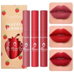 Sulily 3Pcs Dark Red Matte Lipstick Set,Red Matte Lipstick Long Lasting for Women,Velvet Air Moisture Smooth Crayon Lip Stain,24 Hours Wear Non-Stick Cup Not Fade Waterproof Lip Gloss Makeup