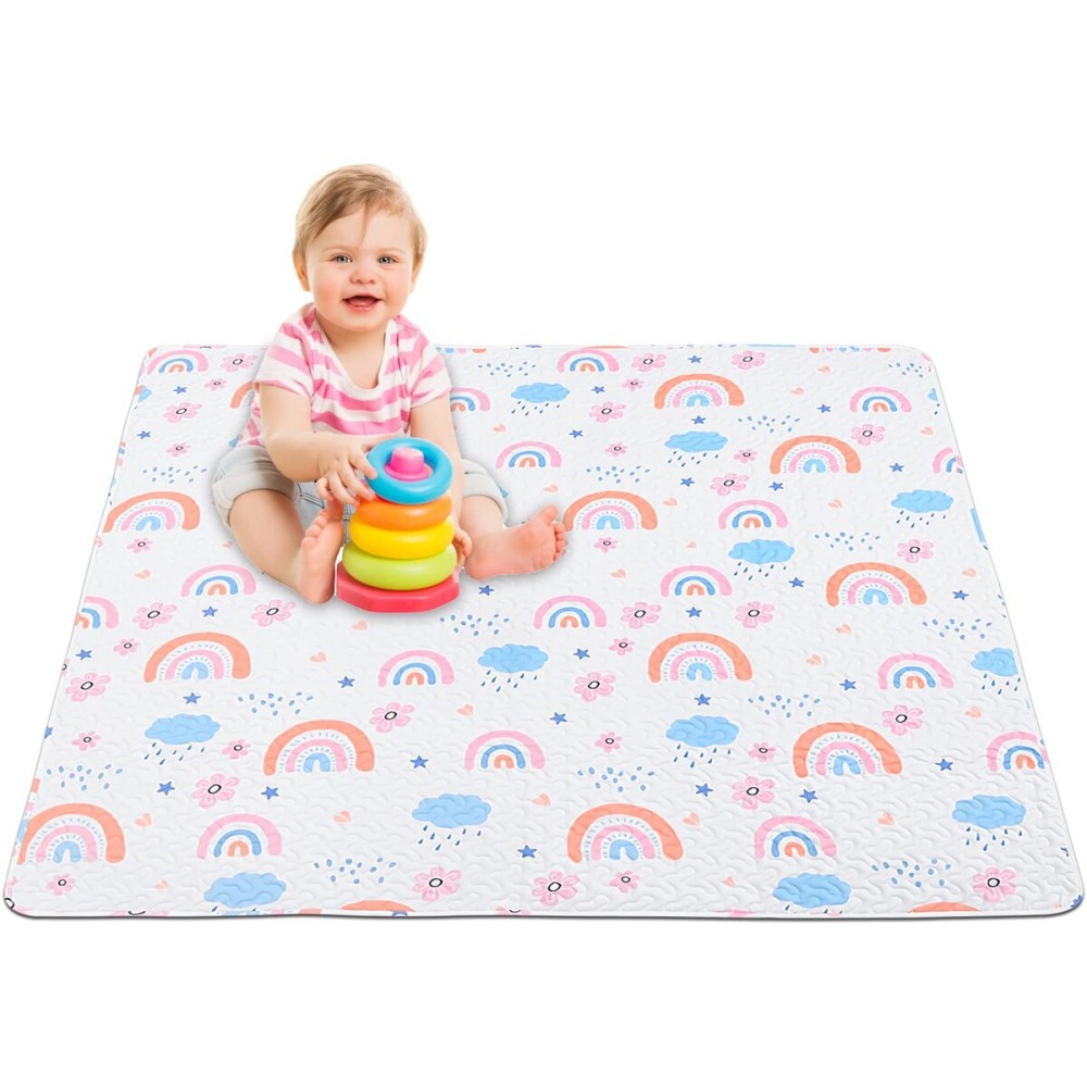 Machine Washable Baby Floor Play Mat 50x50, Non Slip One-Piece Baby Crawling Mats for Tummy Time, Portable Playpen Mat Playmat for Babies Infants and Toddlers