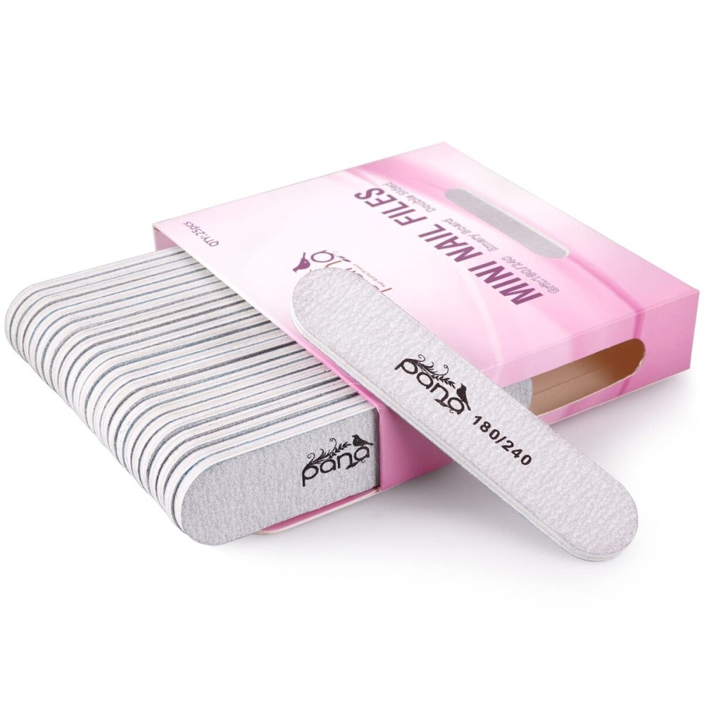 25PCS Mini Size PANA Professional Double Sided Nail Files - Zebra, 180/240 Grit - Emery Board Nail Buffering File Manicure Pedicure Nail Polisher Washable