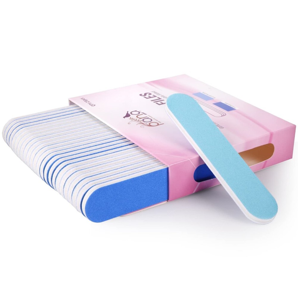 25PCS Mini Size PANA Professional Double Sided Nail Files - Blue, 180/180 Grit - Emery Board Nail Buffering File Manicure Pedicure Nail Polisher Washable